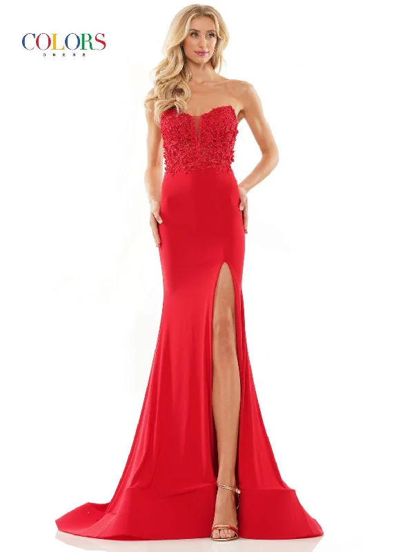 Colors 2884 Long Strapless Fitted Prom Dress Bodycon maxi dresses