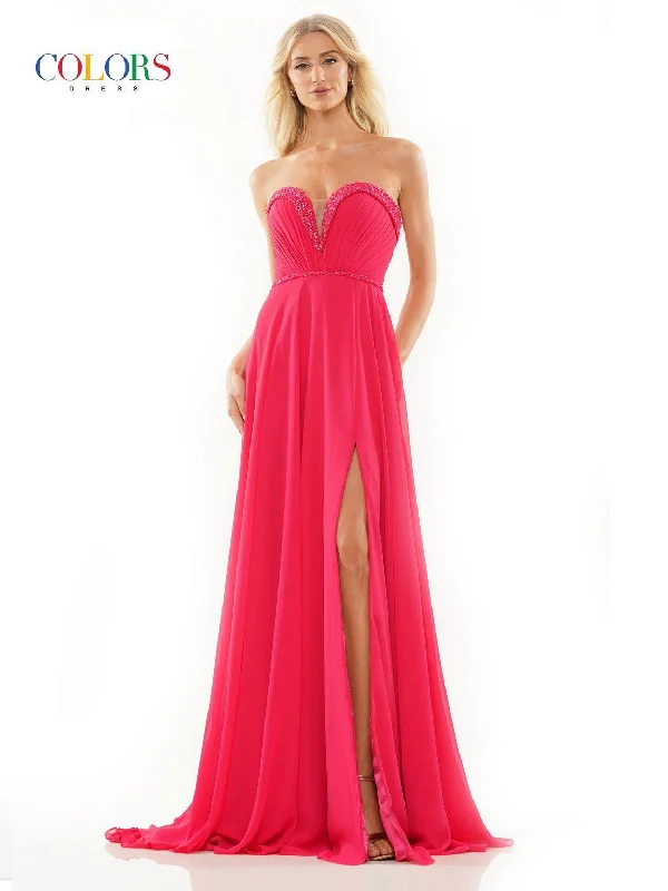 Colors 2893 Long Strapless Chiffon Prom Dress Ruffled maxi dresses