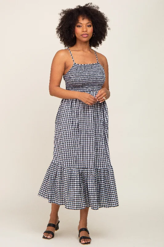 Black Gingham Smocked Midi Dress Forever 21 midi dresses