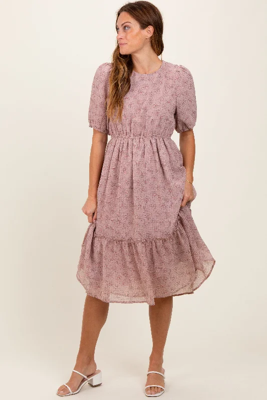 Mauve Printed Textured Midi Dress Winter midi dresses