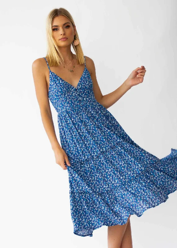 Samaria Midi Dress - Blue Floral Boho midi dresses