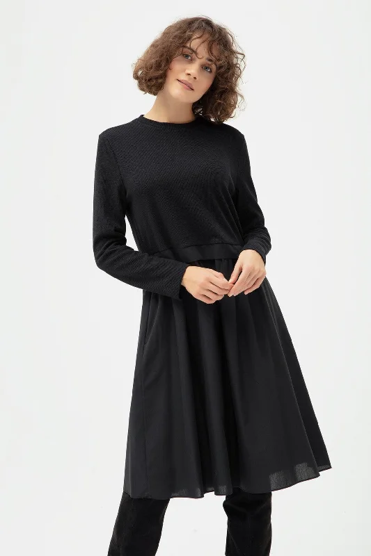 Women'S Bike Collar Midi Knitted Dress Long sleeve midi dresses