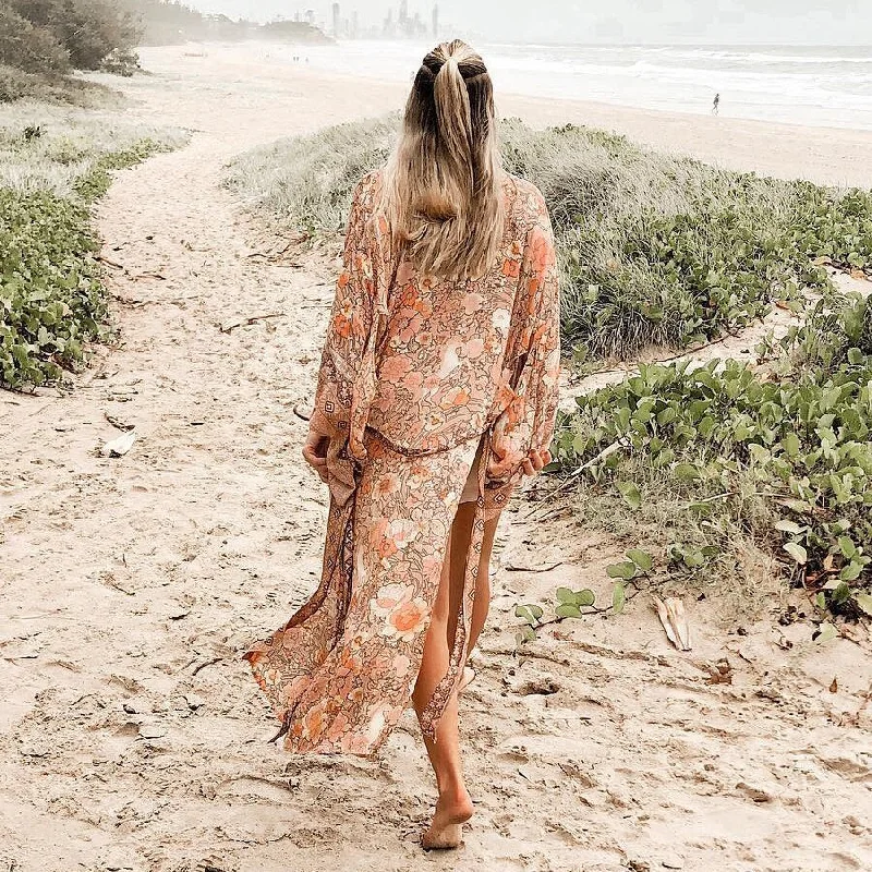 Floral Print Beach Cardigan Bohemia Dresses Minimalist floral dresses