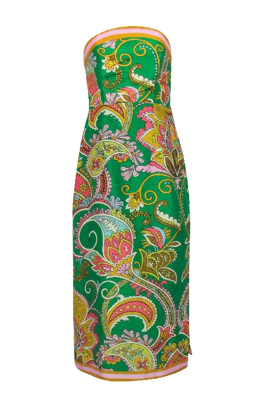 Alemais - Green & Multi Color Print Strapless Dress Sz 4 Flowy unclassified dresses