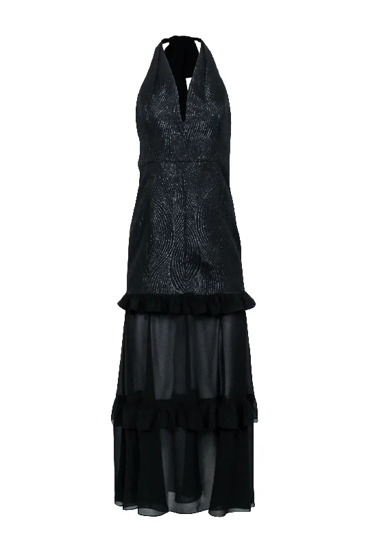 Halston - Black Halter Formal Dress w/ Ruffle Trim Sz 4 Petite unclassified dresses