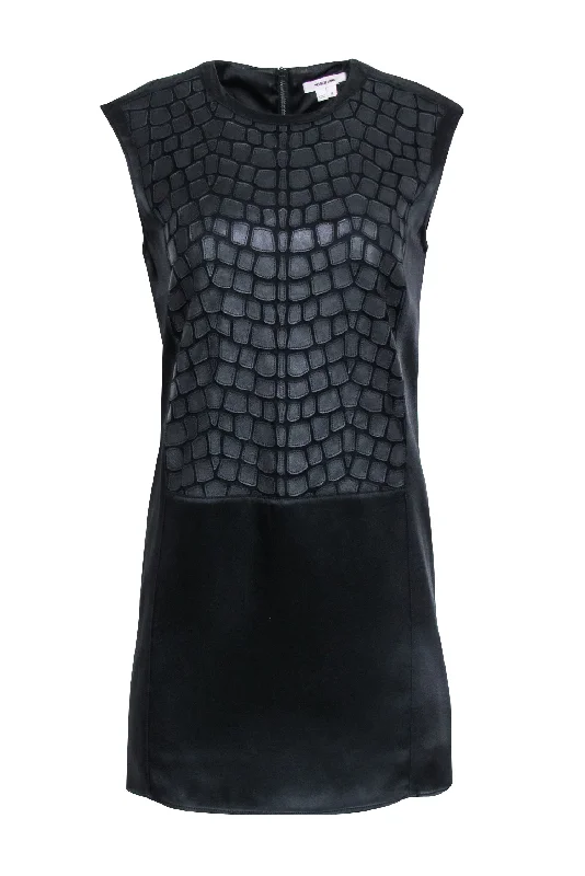 Helmut Lang - Black Satin Shift Dress w/ Fractal Applique Sz 0 High-low unclassified dresses