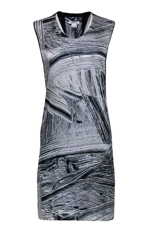 Helmut Lang - White & Black Print Silk Sleeveless Dress Sz P Backless unclassified dresses