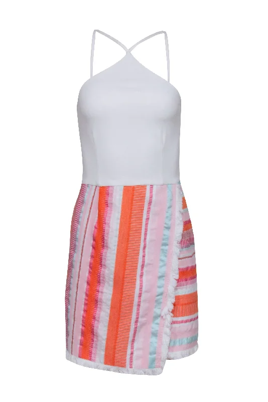 Hutch - White Sleeveless Dress w/ Multi Color Striped Bottom Sz 2 Plus size unclassified dresses