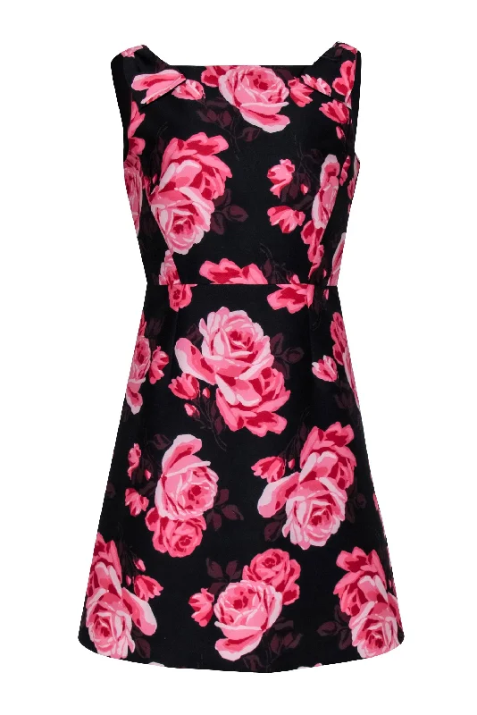 Kate Spade - Black w/ Pink Rose Print A-Line Dress Sz 8 Budget-friendly unclassified dresses