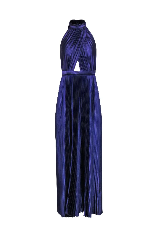 L'idee - Purple Pleated Satin Halter Neck Gown Sz 4 Long sleeve unclassified dresses