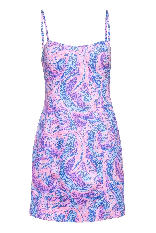 Lilly Pulitzer - Pink & Blue Alligator & Pineapple Print Sheath Dress Sz 6 Comfortable unclassified dresses