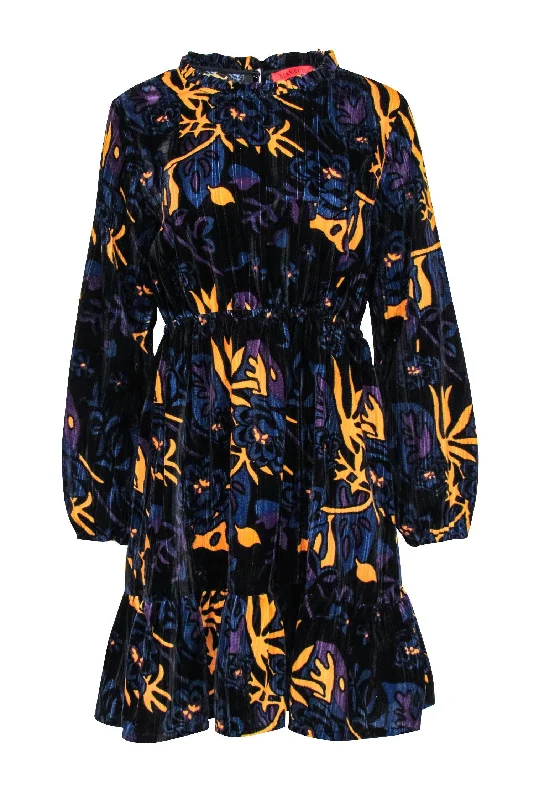 Max & Co. - Black, Navy, Yellow, & Purple Print Velvet Dress Sz 4 Corset unclassified dresses