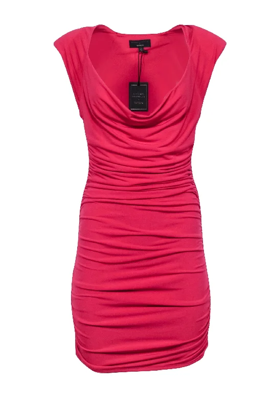 Michael Costello x Revolve - Fuchsia Ruched Dress w/ Draped Neckline Sz S Smocked unclassified dresses