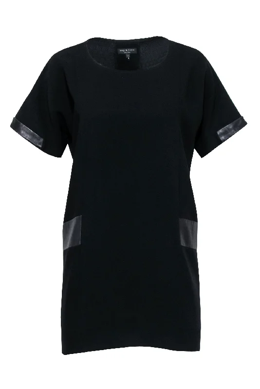 Rag & Bone - Black Shift Dress w/ Lamb Leather Trim Sz XS Open-back unclassified dresses