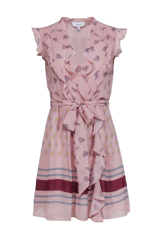 Reiss - Light Pink Abstract Print Flutter Sleeve Dress Sz 2 A-line unclassified dresses