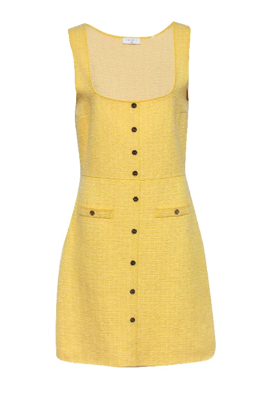 Sandro - Yellow Tweed Button-Up Sleeveless A-Line Dress Sz L Wrap unclassified dresses