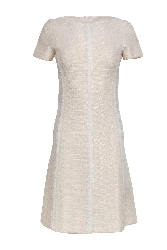 St. John - Cream Textured Knit A-Line Dress Sz 2 Off-shoulder unclassified dresses