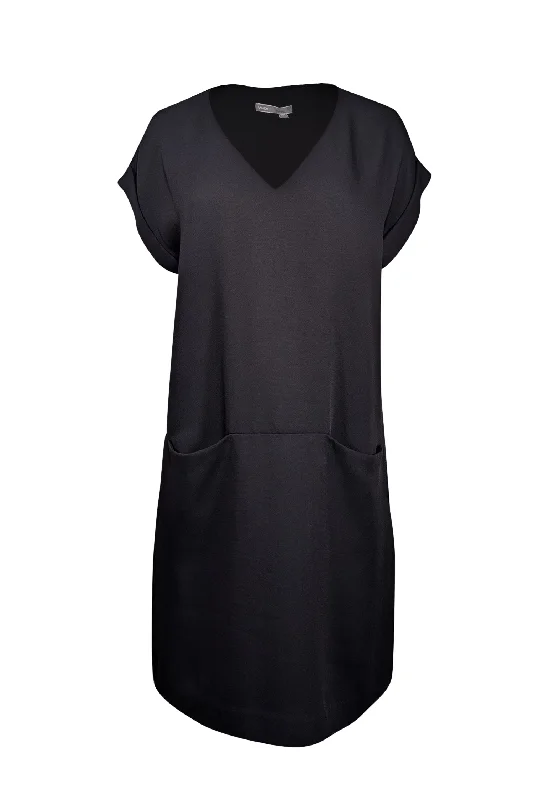 Vince - Black V-Neck Shift Dress w/ Cuffed Sleeves Sz L Gothic unclassified dresses