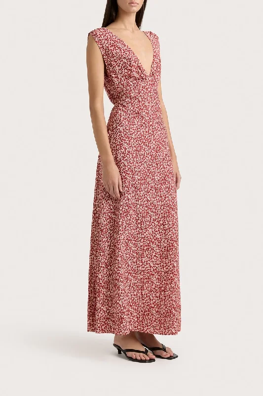 ALPES MIDI DRESS-PEONY STAMP GARNET Floral A-line Skirt