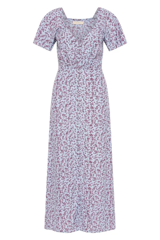 AURELIA MIDI DRESS-AMARYLLIS FLORAL BLUE Front Button Midi