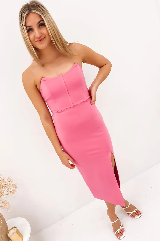 Crystal Midi Dress Pink Printed Satin Midi