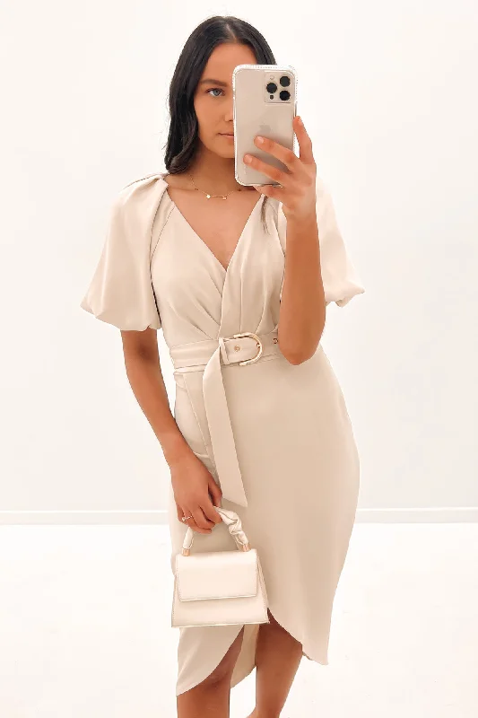 Devyn Midi Dress Champagne Satin Midi Skirt