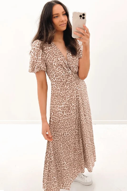 Halli Midi Dress Leopard Soft A-line Skirt