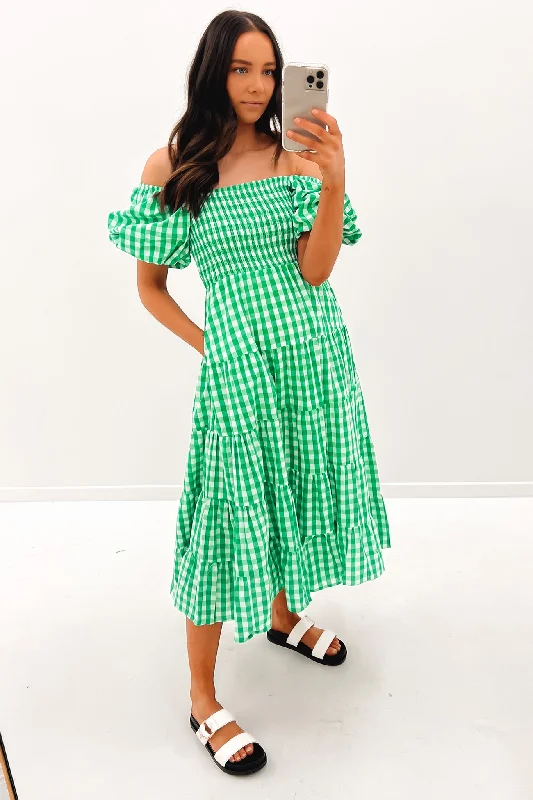 Indy Midi Dress Green Check Midi Skirt Set