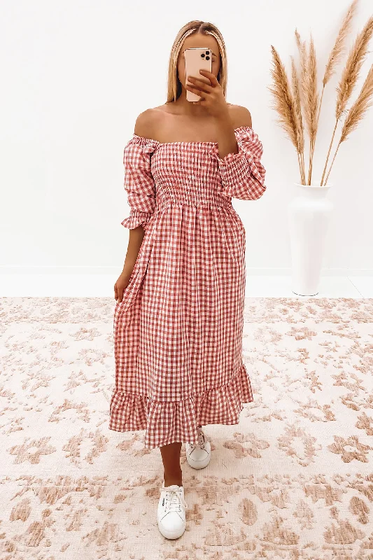 Julius Midi Dress Blush Check Maxi Length Midi