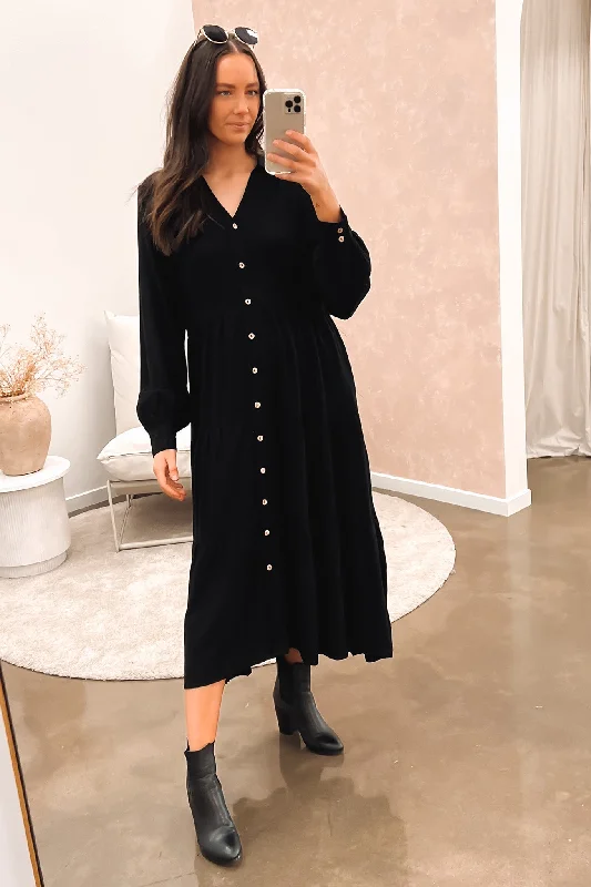 Little Paradise Long Sleeve Midi Dress Black Trendy Midi Skirt