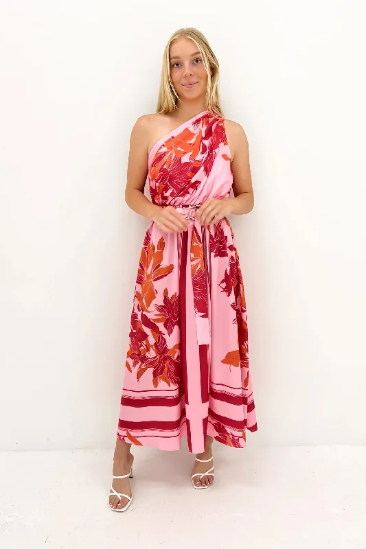 Phoenix Midi Dress Pink Orange Casual Midi Outfit